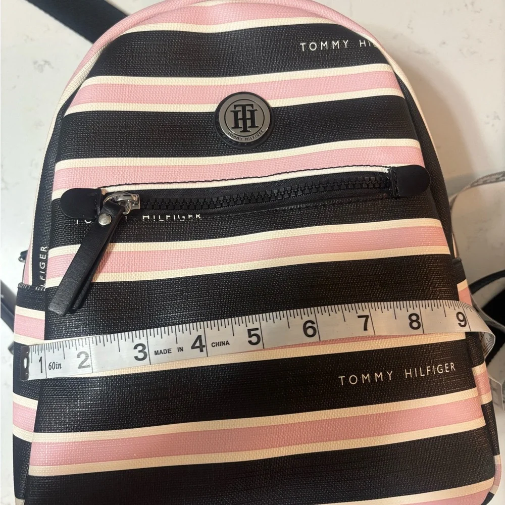 Tommy Hilfiger Black and Pink Striped Backpack EUC